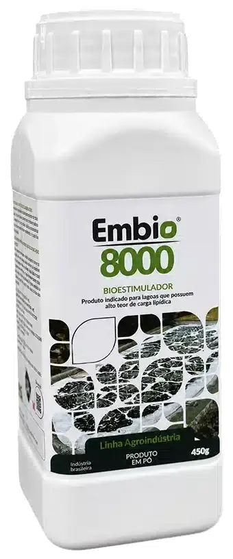 Frasco oficial do Embio 8000, bioestimulador da linha agroindústria